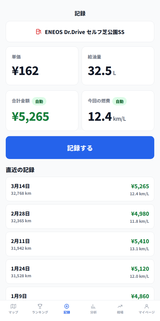 給油記録フォーム
